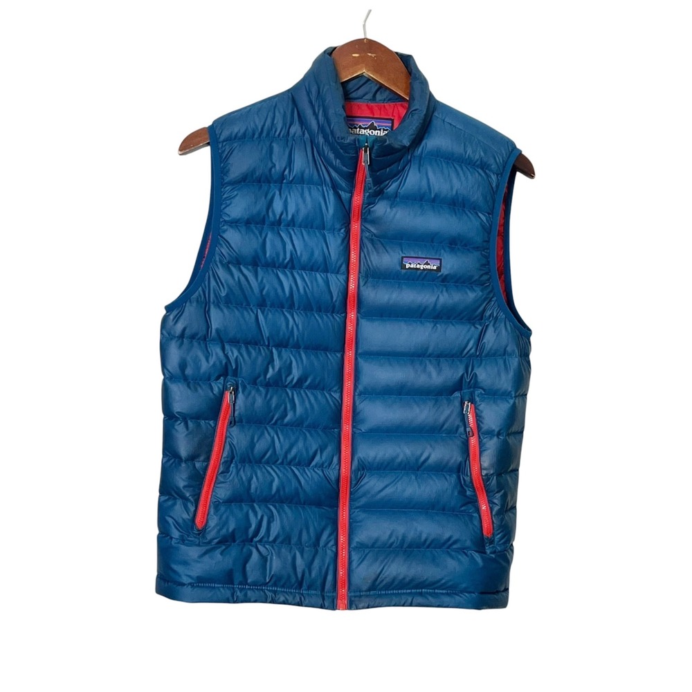 Patagonia Mens Down Sweater Vest Small Blue Red Puffer Gorpcore Technical Layer